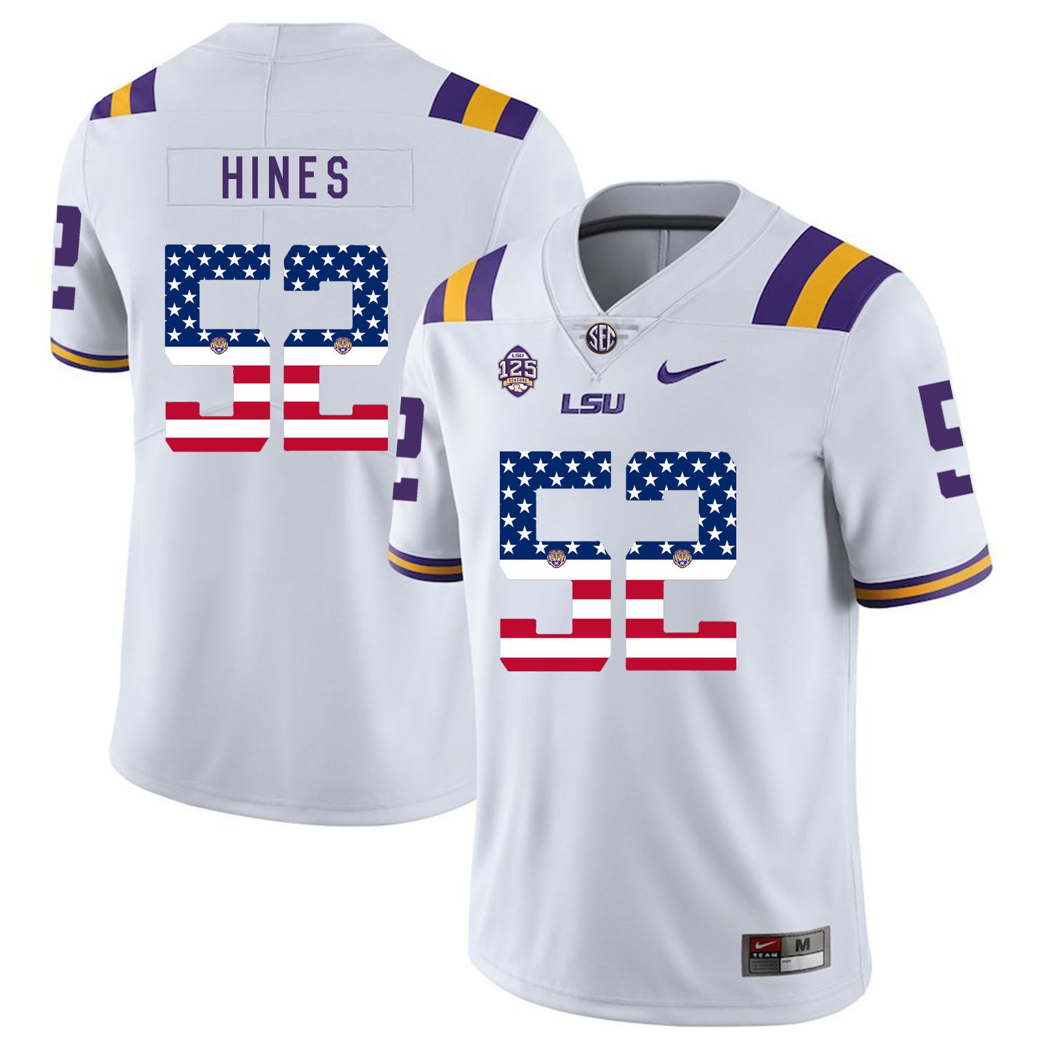 Men LSU Tigers 52 Hines White Flag Customized NCAA Jerseys